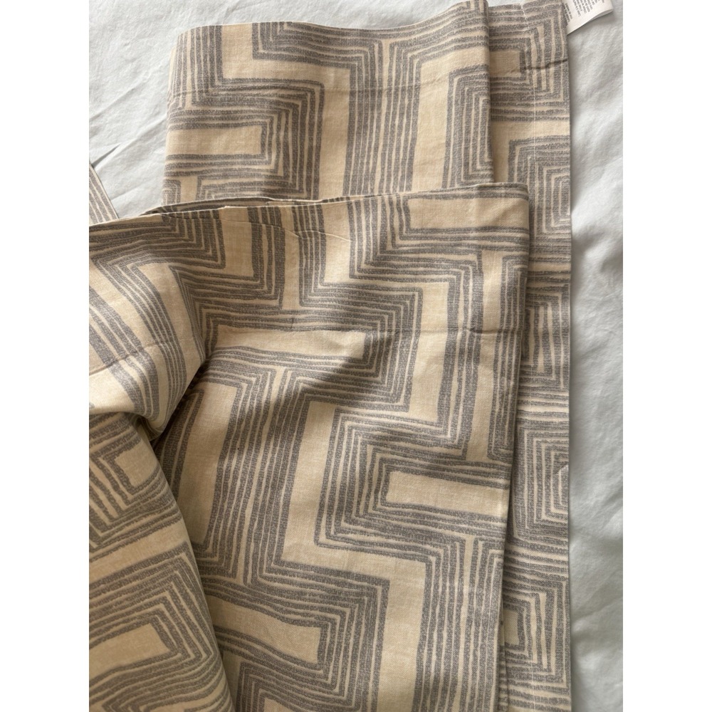 West Elm 100% Cotton Canvas Geometric Gray Beige Curtain Set 3 ~Panels 48 x 84 - Picture 6 of 9